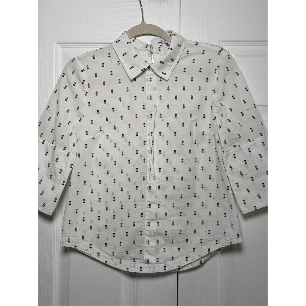 Derek‎ Lam 10 Crosby Embroidered Button Down Womens Size 4 White Cotton Shirt